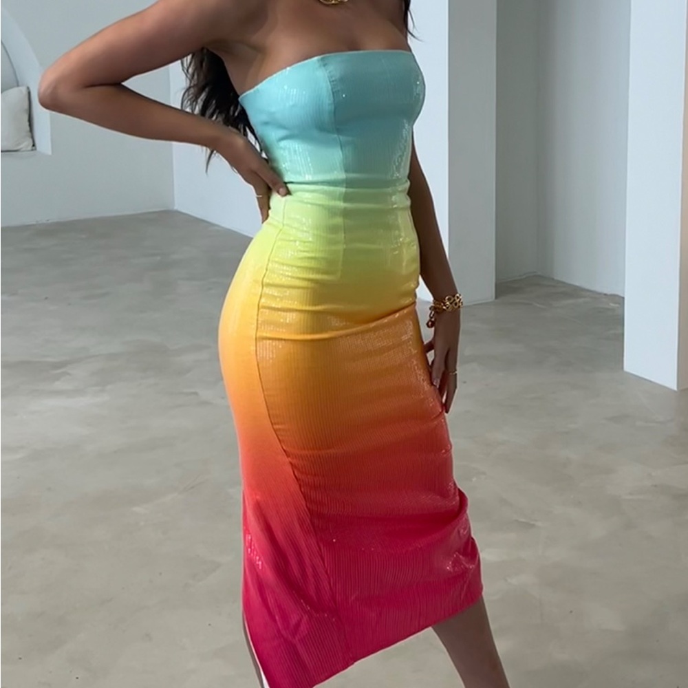 Blue and Yellow Strapless Bodycon Dress for Cocktail